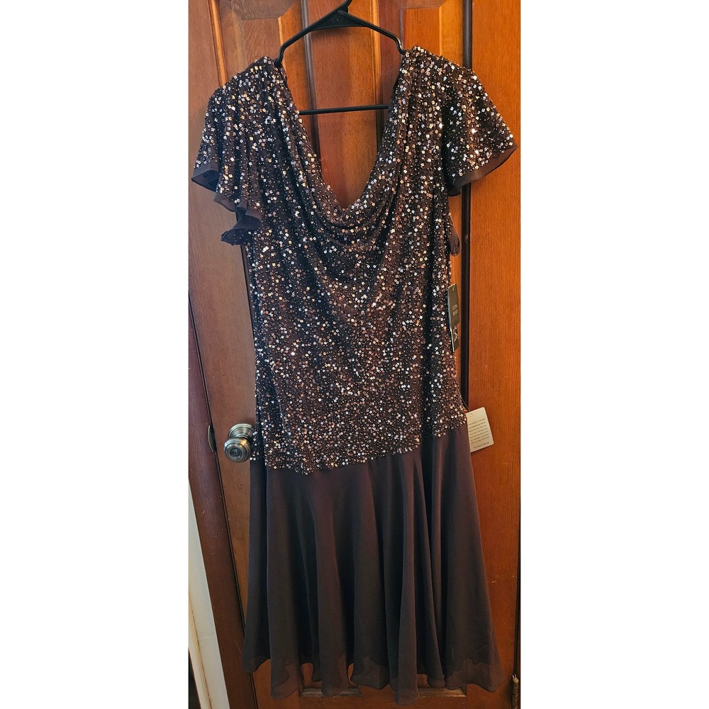 NWT JKara Brown Sequin Embellished Midi Party Dress Sz‎ 18W